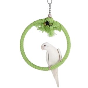 barn eleven bird swing, cage hanging toys cotton rope swing bite resistance perches bird cage perches toy parrot toy boredom breaker for budgie, cockatiels, conures, finches, small parakeets (green)