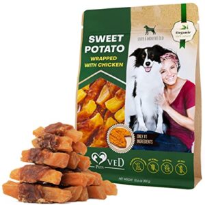 dog sweet potato wrapped with chicken & pet natural chew treats - grain free organic meat & human grade dried snacks in bulk - best twists for training small & large dogs - made for usa (sweet potato)