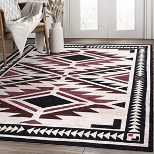 abani rectangular area rugs - 8' x 10' beige red southwestern style, machine washable, stain resistant and non-shedding polypropylene large rugs