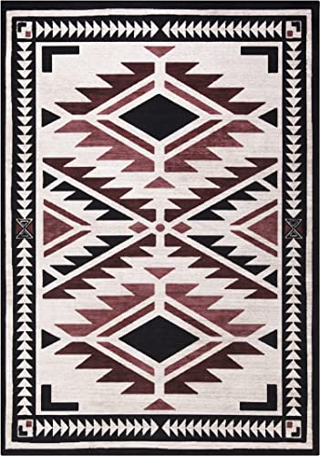 Abani Rectangular Area Rugs - 8' x 10' Beige Red Southwestern Style, Machine Washable, Stain Resistant and Non-Shedding Polypropylene Large Rugs