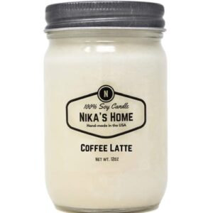 Nika's Home Coffee Latte Soy Candle - 12oz Mason Jar - Non-Toxic Soy Candle-Hand Poured Candle- Handmade, Long Burning Candle-Highly Scented Candle-All Natural, Clean Burning Candle