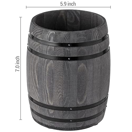 MyGift Utensil Holder, 7 Inch Storage Crock, Vintage Gray Wood Wine Barrel Shaped Cooking Tools Container, Farmhouse Style Kitchen Decor