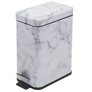 home basics faux marble 5 liter rectangle step waste bin, white | removable liner | steel | unique slim design