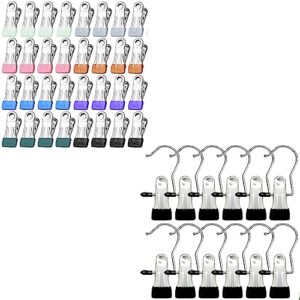 32 Pack Colorful Metal Clothes Pins for Laundry + 12 Pack Boot Hanger Clips Clothes Pins