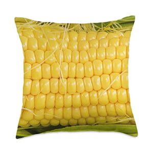 awesome cool ear of corn with silk and leaves on the cob throw pillow, 18x18, multicolor