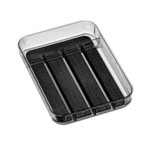 madesmart premium antimicrobial clear soft grip mini silverware tray non-slip kitchen drawer, 5 compartments, multi-purpose home organization, epa certified, carbon