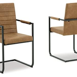 Signature Design by Ashley Strumford Modern Faux Leather Dining Upholstered Arm Chair, Set of 2, Light Brown & Black