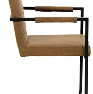 Signature Design by Ashley Strumford Modern Faux Leather Dining Upholstered Arm Chair, Set of 2, Light Brown & Black