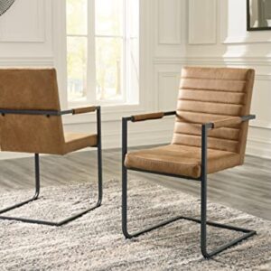 Signature Design by Ashley Strumford Modern Faux Leather Dining Upholstered Arm Chair, Set of 2, Light Brown & Black