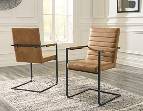 Signature Design by Ashley Strumford Modern Faux Leather Dining Upholstered Arm Chair, Set of 2, Light Brown & Black