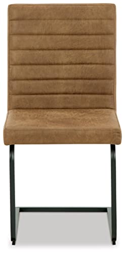 Signature Design by Ashley Strumford Modern Faux Leather Dining Upholstered Side Chair, Set of 2, Light Brown & Black