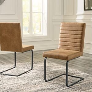 Signature Design by Ashley Strumford Modern Faux Leather Dining Upholstered Side Chair, Set of 2, Light Brown & Black