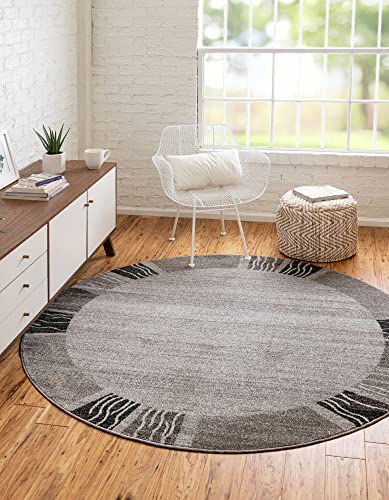 Rugs.com Angelica Collection Rug – 6 Ft Round Light Gray Medium Rug Perfect for Kitchens, Dining Rooms