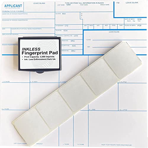 FD 258 Fingerprint Card Kit (6 Cards) with Reusable Ink Pad, Correction Tabs and Instructions (FD258)