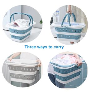 Collapsible Plastic Laundry Baskets with Handles, Smart Space Saving Deisgn Washing Bin Kitchen Storage, Large Folding Pop Up Laundry Hamper for Bedroom and Bathroom (Grey)