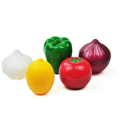 5-Piece Set Fruit Container Refrigerator,Onion Storage, Vegetable Storage, Onion, Lemon, Green Pepper, Tomato, Garlic Storage Container, Refrigerator Preservation