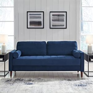 Signature Design by Ashley Darlow Modern Velvet Sofa with Bolster Pillows & USB Ports, Blue