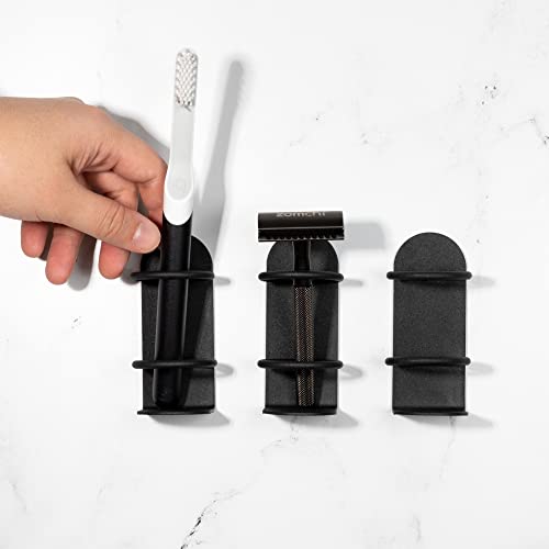 MaisoNovo Electric Toothbrush Holder for Bathroom | Mighty Durable Wall Toothbrush Holder | Self-Adhesive Wall Mount Toothbrush Holder | Set of 2 - Black