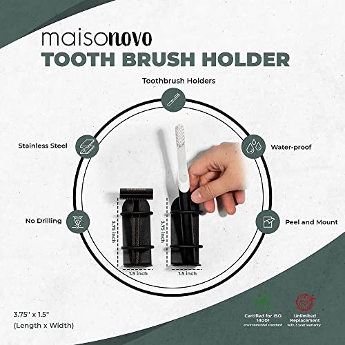 MaisoNovo Electric Toothbrush Holder for Bathroom | Mighty Durable Wall Toothbrush Holder | Self-Adhesive Wall Mount Toothbrush Holder | Set of 2 - Black