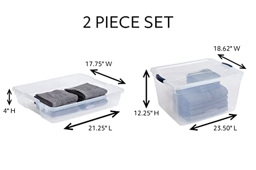 Rubbermaid 71 Qt. Cleverstore Clear Bundle with Tray Inserts, Pack of 4, Clear Plastic Storage Bins with Built-In Handles to Maximize Storage, Great for Large and Small Items
