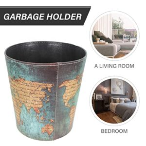 Cabilock Waste Paper Basket Vintage Leather Trash World map Trash can Decorative Trash can Retro Garbage European Style Trash Container
