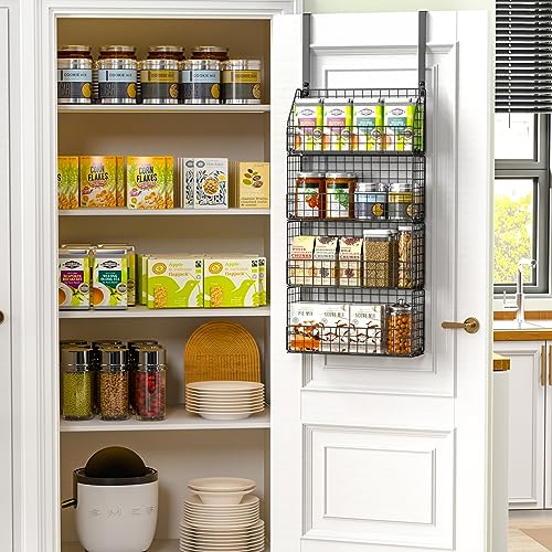 Aibohayi Over The Door Pantry Organizer 4-Tier Door Spice Rack For Wall Mount & Detachable Metal Cabinet Door Organizer Hanging Spice Rack Storage Baskets Behind Door Shelf for Kitchen And Bathroom