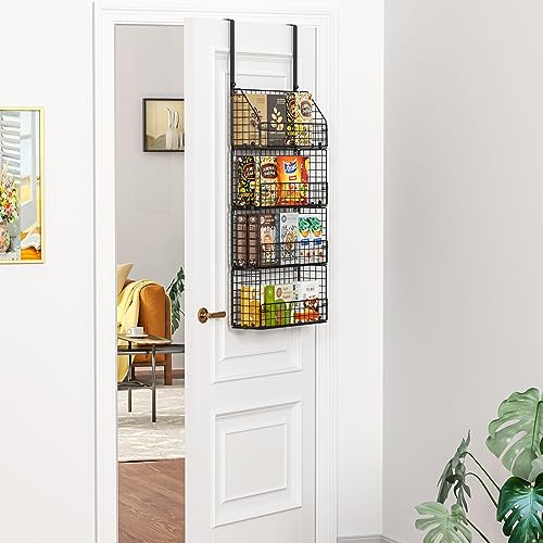 Aibohayi Over The Door Pantry Organizer 4-Tier Door Spice Rack For Wall Mount & Detachable Metal Cabinet Door Organizer Hanging Spice Rack Storage Baskets Behind Door Shelf for Kitchen And Bathroom