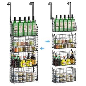 Aibohayi Over The Door Pantry Organizer 4-Tier Door Spice Rack For Wall Mount & Detachable Metal Cabinet Door Organizer Hanging Spice Rack Storage Baskets Behind Door Shelf for Kitchen And Bathroom