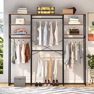 tribesigns free standing closet organizer, heavy-duty garment rack with shelves and hanging rods, large open wardrobe closet for hanging clothes (rustic)