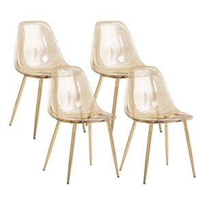 canglong kitchen modern dining, desk side chair with metal legs, set of 4, amber transparent