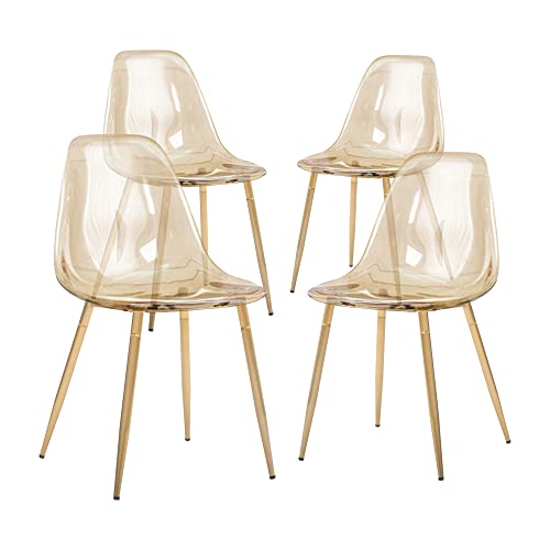 CangLong Kitchen Modern Dining, Desk Side Chair with Metal Legs, Set of 4, Amber Transparent