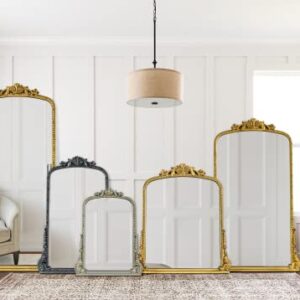 VANA NALA Antiqued Gold Ornate Mirror Arched Mantel Wall Mirror Baroque Inspired Bathroom Vanity Rectangle Wall Mounted Mirror, 30 x 34''