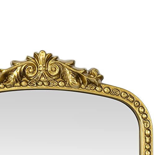 VANA NALA Antiqued Gold Ornate Mirror Arched Mantel Wall Mirror Baroque Inspired Bathroom Vanity Rectangle Wall Mounted Mirror, 30 x 34''