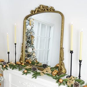 VANA NALA Antiqued Gold Ornate Mirror Arched Mantel Wall Mirror Baroque Inspired Bathroom Vanity Rectangle Wall Mounted Mirror, 30 x 34''