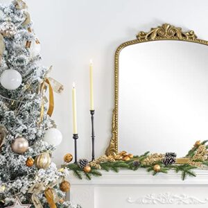 VANA NALA Antiqued Gold Ornate Mirror Arched Mantel Wall Mirror Baroque Inspired Bathroom Vanity Rectangle Wall Mounted Mirror, 30 x 34''