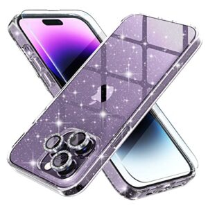 choiche compatible for iphone 14 pro max case cute, women clear glitter bling sparkly case, [3 x diamond camera lens protectors] [2 x tempered glass screen protectors] 6.7-inch (glitter clear)