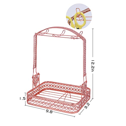 OLDCAT Wrought Iron Coffee Mug Holder Stand Dishes Organizer Rack for Counter with drainboard for Kitchen Restaurant Office(Rose Gold)