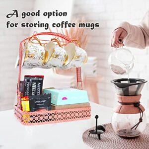 OLDCAT Wrought Iron Coffee Mug Holder Stand Dishes Organizer Rack for Counter with drainboard for Kitchen Restaurant Office(Rose Gold)