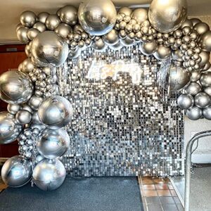 ZOPIBAICO Silver Metallic Chrome Latex Balloon Garland Kit, 101PCS 18In 12In 10In 5In Arch Garland For Baby Shower,Picnic,Wedding, Anniversary Celebration Decoration With 33FT Ribbon