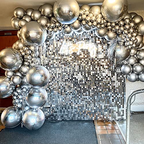 ZOPIBAICO Silver Metallic Chrome Latex Balloon Garland Kit, 101PCS 18In 12In 10In 5In Arch Garland For Baby Shower,Picnic,Wedding, Anniversary Celebration Decoration With 33FT Ribbon