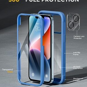 Miracase Glass Series Designed for iPhone 14 Phone Case 6.1 inch, 2023 Upgrade Full-Body Clear Bumper Case with Built-in 9H Tempered Glass Screen Protector and Camera Lens Protector,Blue