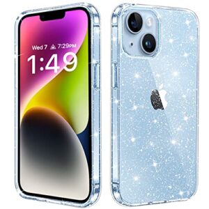 JJGoo Compatible with iPhone 14 Plus Case, Clear Glitter Sparkle Soft TPU Anti-Scratch Shockproof Protective Phone Bumper, Women Girls Cute Slim Bling Sparkly Phone Case for iPhone 14 Plus