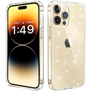 jjgoo compatible with iphone 14 pro case, bling sparkle soft tpu anti-scratch shockproof protective phone bumper, women girls cute slim sparkly phone case for iphone 14 pro, clear glitter