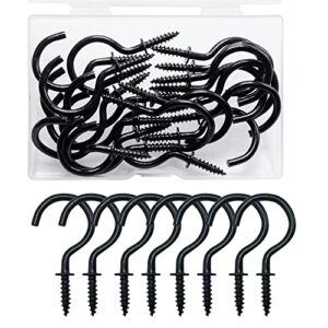 ECKJ 20 Pcs Metal Cup Hooks 1-1/4 Inch Screw-in Hook, Mug Hooks, Heavy Duty Ceiling Hooks for Hanging Plants, Christmas Light, Jewelry, Wind Chimes, Kitchen Hooks Under Shelf, Zinc Plated Black