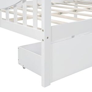 DNYN Full Size Daybed with Two Storage Drawers & Half-Moon Desk Design,Solid Pinewood Bedframe w/Safety Guardrails,Perfect for Dorm,Bedroom,Guest Room,Space-Saving,No Box Spring Needed, White