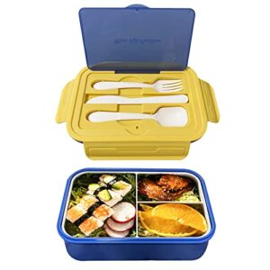 rzmyencg bento lunch box for kids with cutlery 1400ml adult bento lunch box durable 3 compartment lunch box for kids, suitable for school, work meals, bpa-free leak-proof bento box (blue)