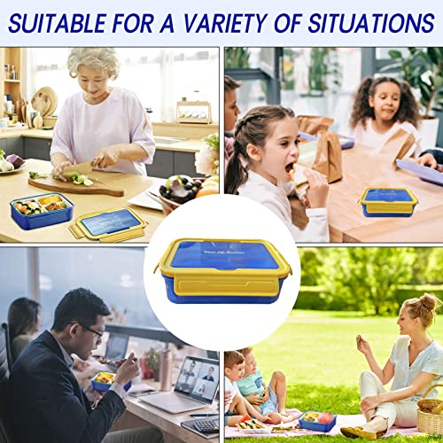 Rzmyencg Bento Lunch Box for Kids with Cutlery 1400ml Adult Bento Lunch Box Durable 3 Compartment Lunch Box for Kids, Suitable for School, Work Meals, BPA-Free Leak-Proof Bento Box (Blue)