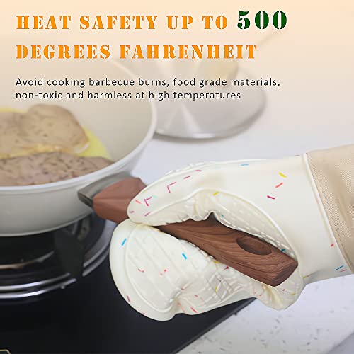 Sycamore Home, Oven Mitts 13" Extra Long, Silicone + Cotton Lining + Cotton, Easy Clean, 500F° Heat Resistant Silicone Oven mitt