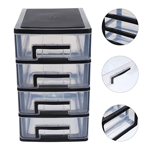 DOITOOL Four- Layer Plastic Drawers Organizer- Black Transparent Storage Drawers- Multifunction Plastic Drawers storage cabinet for Home Office Bathroom Bedroom（8.31x5.98x9.92in）