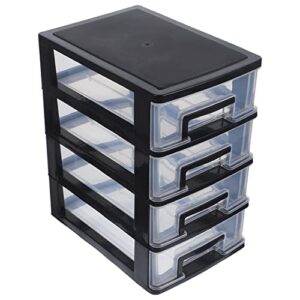 doitool four- layer plastic drawers organizer- black transparent storage drawers- multifunction plastic drawers storage cabinet for home office bathroom bedroom（8.31x5.98x9.92in）